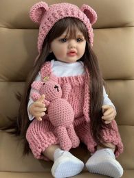 Poupées bébé Silicone Reborn Doll for Girls Princess mignon bb ne nouveau-né des kits de poupée de moule doux réaliste princesse mignon toys cadeaux pour gamin 55cm