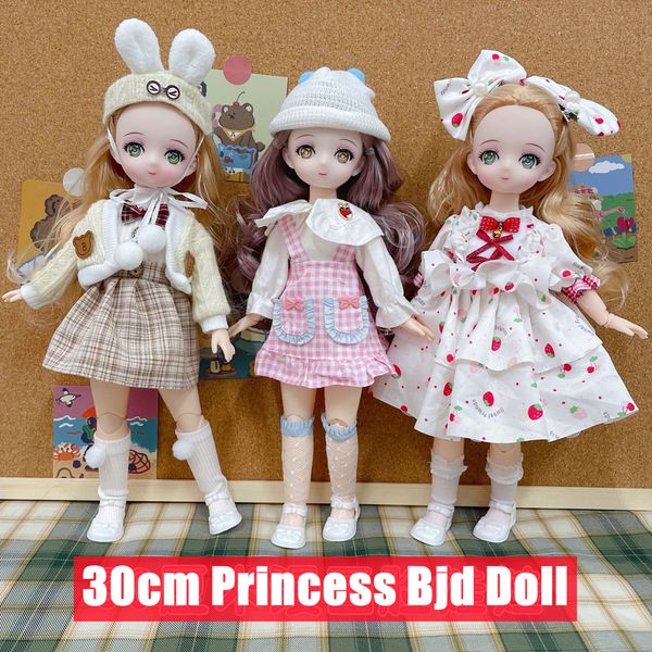 Poupées BJD 30cm Princesse Poupée avec Vêtements et Chaussures 23 Articulations Mobiles 16 Maquillage Dress Up Dol Lfor Filles DIY Jouets Cadeaux D'anniversaire 230424