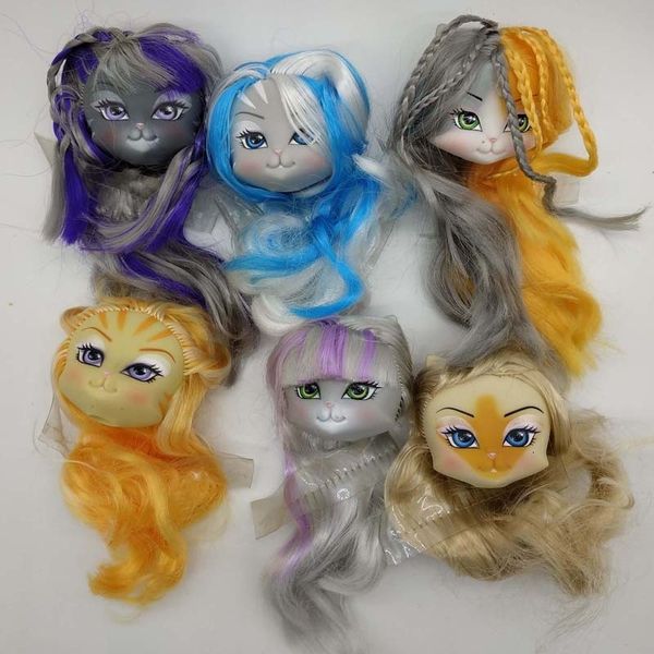 Poupées Catwalk Kitty Head avec cheveux compatibles pour l'accessoire de modèle de jouet Monsters Highs Bjd à l'échelle 112 230427