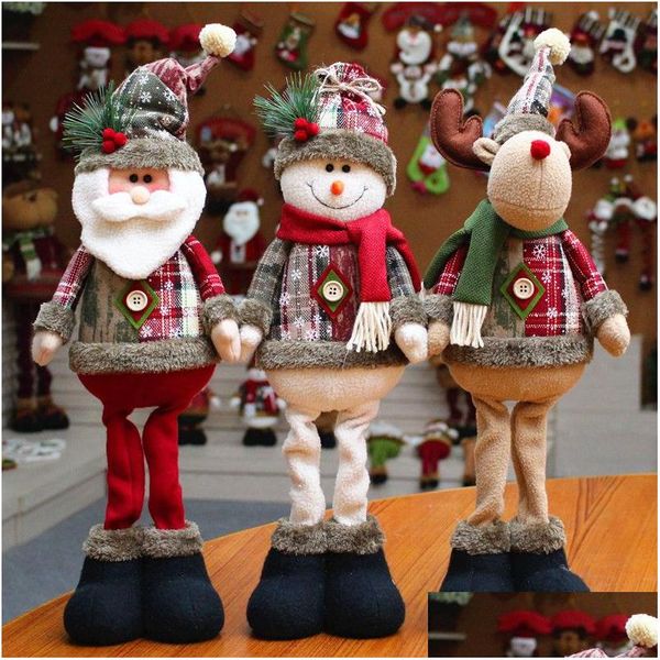 Muñecas Decoraciones navideñas Decoración del árbol Año Adorno Reno Muñeco de nieve Papá Noel Muñeca de pie Decoración del hogar Feliz Altura Caída Deli Dhxem