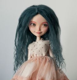 Poupées Perruque de poupée Mohair bleu foncé avec séparation au milieu pour Monster High Ever After Pukipuki Licca Obitsu Azone Barbi Dolls 230804