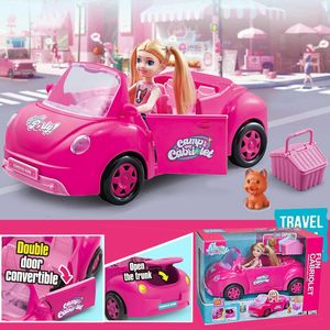 Dolls Vehicle Doll's Funny Cabriolet Mini Fashion Girl's Doll con Pet Dog Travel Dreamcar Playset Playhouse sin electricidad 230811