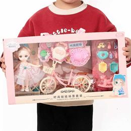 Muñecas muñecas bjd muñeca juguete unión móvil set completo de diy juguete regalo de 40 cm bicicleta en bicicleta princesa bolsa de mascotas tiendas de cumpleaños para el juguete S2452202 S2452307