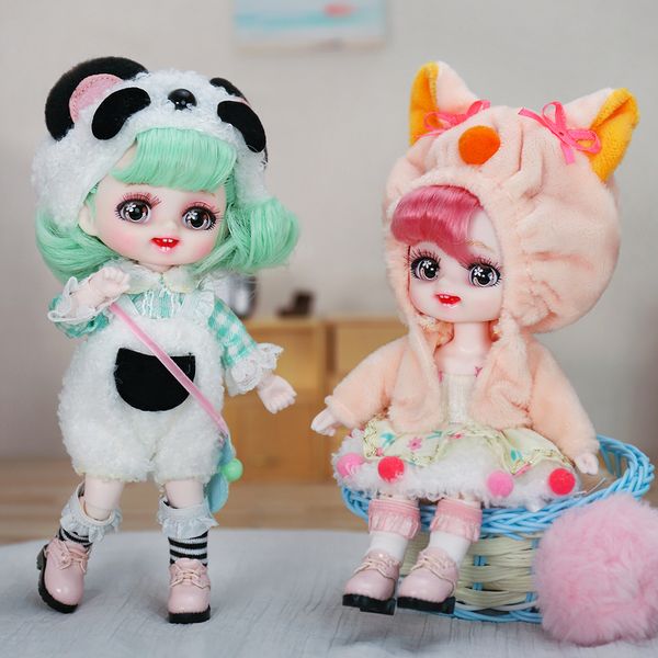 Muñecas Dream Fairy 18 Cute Animal Dress Up 6 pulgadas Ball Jointed Doll Set completo Kawaii DIY Toy Natural Skin Makeup BJD para niñas 230427