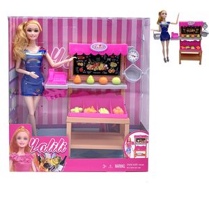 Dolls Fashion Lifestyle 115 inch Princess Doll Mall Shopping Playset met fruitfoodmandaccessoires voor speelgoedmeisjes 230811