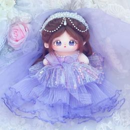 Ensemble de vêtements de poupée faits à la main, 3 pièces, 202530cm, robe de mariée violette, coiffure en perles, tenue en peluche Kpop, jouets pour bébé, costume 231025