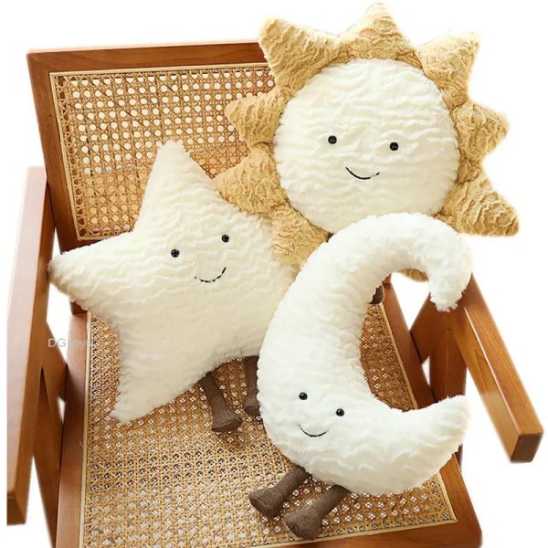 Muñecas sonreir smon luna estrella sola nube plush almohada pellinda suave dibujos animados de dibujos animados decoración del sofá cojín de juguetes para niños oficina de dormitorio