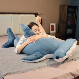Poppen enorm echte walvis pluche speelgoed gevulde zachte hamerhaaien sharks slaapkussen sofa kussen zeedieren speelgoed voor kinderen meisjes 100 cm