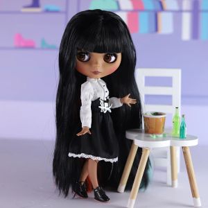 Poupées ICy DBS Blyth Doll 1/6 Corps joint 30 cm Peau noire longue coignon somnifère pour les yeux de Bjd Toy Gift