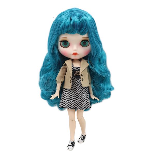 Poupées ICY DBS Blyth Doll 16 30cm peau blanche bleu cheveux longs bouclés nu corps articulaire mat visage avec sourcils brillant à lèvres BL4302 230822