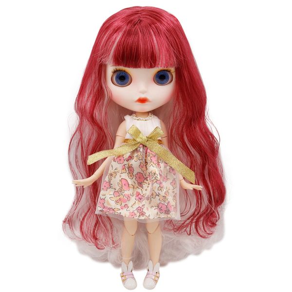 Poupées ICY DBS Blyth Doll Pour No.BL136/2436 mélange rouge cheveux blancs Lèvres sculptées Visage mat avec sourcils Corps commun 1/6 BJD 230426