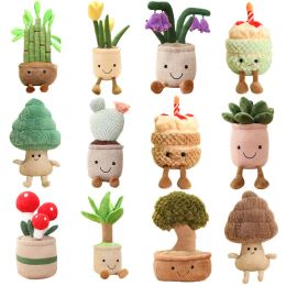 Poupées kawaii plantes en peluche en peluche de vie en pot en pot de la plante en peluche succulente gâteau arbre bambou cactus coussin décoration de jouets