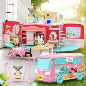 Dolls Koala Bus Doll House Play Set schattige poppenhuis meubels accessoires Diy Tour miniatuur doen alsof speelgoed voor meisjes 230811