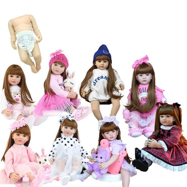 Poupées Réaliste réaliste Reborn bébé fille poupée jouet corps en Silicone complet 55 CM 22 pouces cheveux longs princesse enfant en bas âge Bebe cadeaux de noël 231117