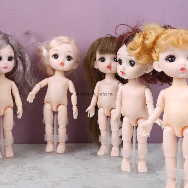 Muñecas Mini niña cara bonita 16cm Bjd 1/12 pelo corto niño durmiendo cerdo cuerpo desnudo vestir muñecas de moda para niñas regalo DIY Juguetes