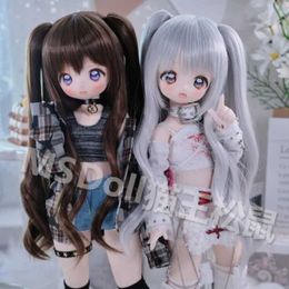 Dolls Nouveau dessin animé de style anime pour 1/3 1/4 1/6 bjd mdd poupée élément quadratique double queue longue curls perruque pour les accessoires de poupée T240422