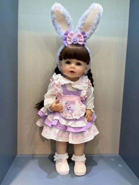 Poupées npk 55cm robe de princesse en silicone complète Reborn sourire bébé poupée pour filles coiffes marron à vie
