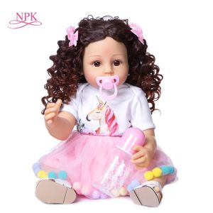 Poupées npk 55cm renborn bébé pour tout-petit princesse full corps doux silicone flexible touche douce cheveux bouclés fashion fille poupée