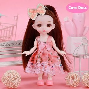 Poupées robe rose cheveux longs poupée corps mignon pour fille enfants cadeau 17 cm 13 articulations mobiles anniversaire Houseplay Kid cadeaux 231124