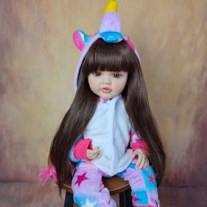 Dolls Reborn Baby Girl Doll 55 cm 22 pouces SILICONE SILICON SILICE Long Brown Hair réaliste Princesse Toddler Bebe Gift Birthday