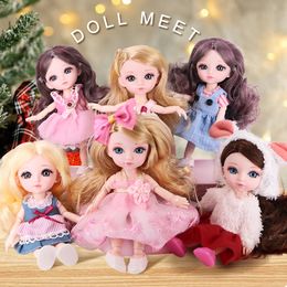 Poppen Kleine Bjd Swivel Blauwe Ogen Voor Speelgoed Kinderkleding Meisjes 16Cm Roze Prinses Qbaby Accessoires Make-Up Outfit Dolly 230629