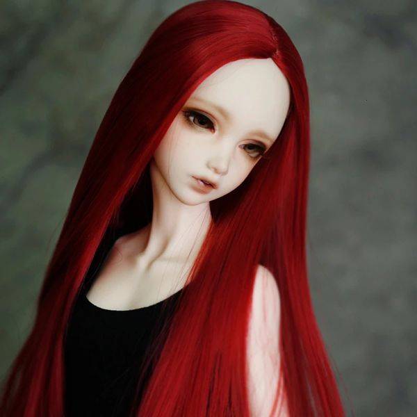 Muñecas Estilo 13 14 16 18 Bjd SD Muñeca Alambre de alta temperatura Vino largo recto rojo para cabello BJD 231024