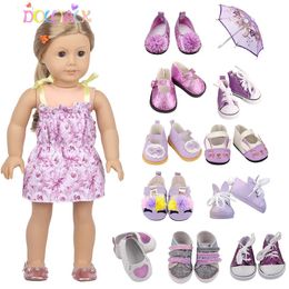 Poupées accessoires de jouets robe violette Double bretelles pour 43 Cm bébé né 18 pouces poupée américaine jouets filles cadeau 231031