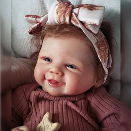 Muñecas Vivienne Reborn 18 pulgadas Hecho a mano Pintado Sonrisa Bebé nacido con pelo enraizado Muñeca Juguetes Para 231130