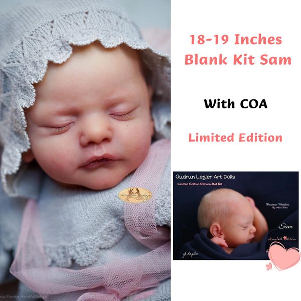 Muñecas con Coa Bebe Reborn Kit Sam 19 pulgadas vinilo durmiendo bebé en blanco sin pintar moldes sin terminar 230210