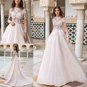 Dolly-vestidos De Novia largos con mangas Naviblue, vestidos De Novia con apliques De encaje y cuello De joya, Vestido De Novia De talla grande