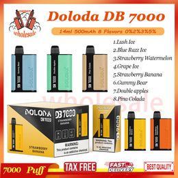 Doloda DB 7000 Bladerdeeg Wegwerp Vape Pen Mesh Coil 14ml Voorgevulde 500mAh Oplaadbare batterij Vooraf opgeladen 0% 2% 3% 5% Niveau Verdamper Apparaat E Sigaret 8 Smaken 7kit