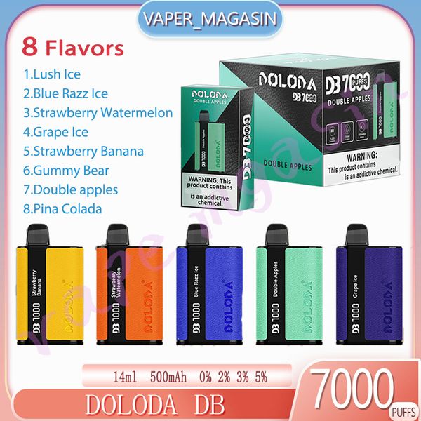 Doloda DB7000 Puff Derbulable Vape Pen 14 Ml CARTRIDE PRÉLADÉE 0% 2% 3% 5% Concentration 7K Puffes 8 saveurs 500mAh Batterie rechargeable E-cigarette