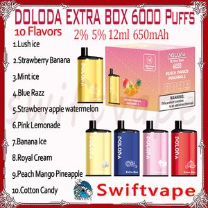 DOLODA EXTRA BOX 6000 Bladerdeeg Wegwerp E-sigaret 10 Smaken 12 ml 2% 5% 650mAh Oplaadbare Batterij 6k Rookwolken Vapes Pen Starterkit Authentieke Groothandel