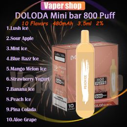 Doloda Mini Bar 800 PLUFT WEGPOBLE ECIGRETTEN 3,5 ml POD 480 MAH Batterij Puffs 800 2% VAPE PEN KIT