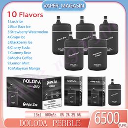 Venta directa Doloda Pebble 6500 puff Vape Pen 10 sabores 13 ml Cartucho precargado 500 mAh Cigarrillo electrónico recargable 6500 Puffs 0% 2% 3% 5% concentración