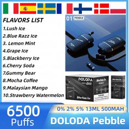 DOLODA Pebble puff 6500 Wegwerpvape 0% 2% 3% 5% vape desechable 1.2 Mesh Coil Vape-pen 10 smaken elfrepen 500 mah E-sigaret 13 ml Cartridge pod versus BANG BOX 12K