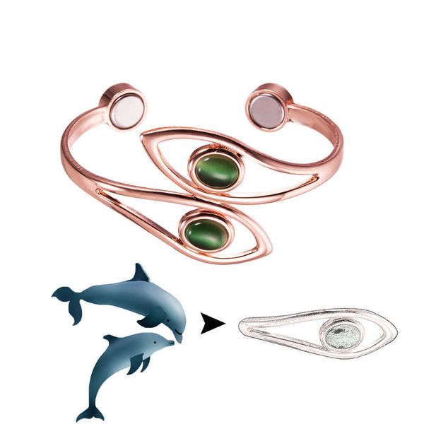 Bracelets en cuivre Dolphin pour femmes Bracelet magnétique opale artificielle verte Avantages Manchette réglable Bracelet d'énergie à aimant élevé Q0717