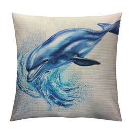 Dolfijn Decoratieve dierkussensland, oceaandier spring blauwe dolfijn dubbelzijdige kussensloop kussenkussenkussenkussenkussen kussensloop voor mannen vrouw