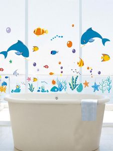 Etiqueta de la pared del mundo del mar del pez delfín pegatinas de azulejos de la ducha del pez del océano en el baño en el baño piscina bañera ventana de vidrio Mura2516002