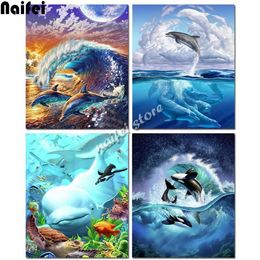 Dolphin Painting Art Picture Mosaic Wave 5D DÉCORDE BRODERIE BALLE EIBLETRAUX MAISON DES RHINESTONS ORCA DIAMOND ORCA345Q SXNVC