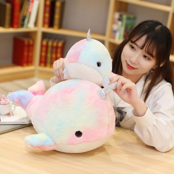 Dauphin arc-en-ciel narval en peluche poupée baleine oreiller poupée cadeau d'anniversaire 28 cm LT0010