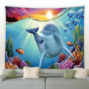 Dolfijn Tapestry Leuke zeedieren muur hangende mooie oceaan wilde natuurlandschap huiskamer woonkamer decor muur deken doek