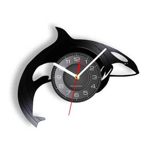 Dolphin Vinyl Album Re-doebreide Record Clock Sea Creatures Wall Art Marine Home Decor Ocean Animal Sea Life Vintage Muurhorloge H1230