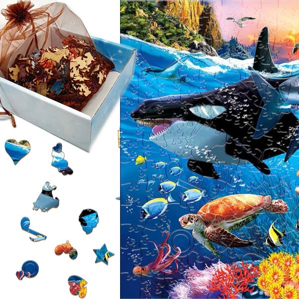 Dolphin Whale Shark Fish Animal en bois Puzzle de puzzle pour enfants adultes