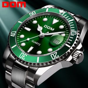 DOM Casual Business Horloges Mannen Groene Topmerk Luxe Solid Steel Polshorloge Man Klok Mode Waterdichte Horloge M-1263 CX200805