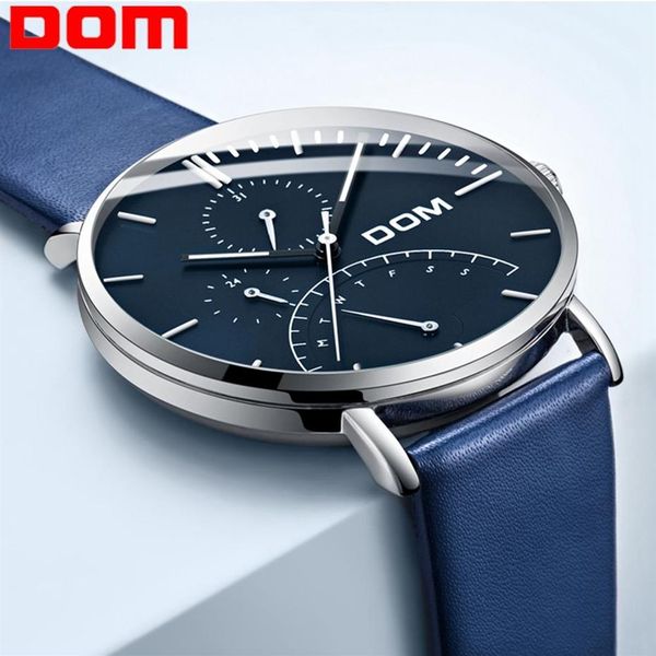 Relojes deportivos informales DOM para hombre, reloj de pulsera de cuero militar de lujo de marca superior azul, reloj de pulsera luminoso de moda para hombre, M-511265p