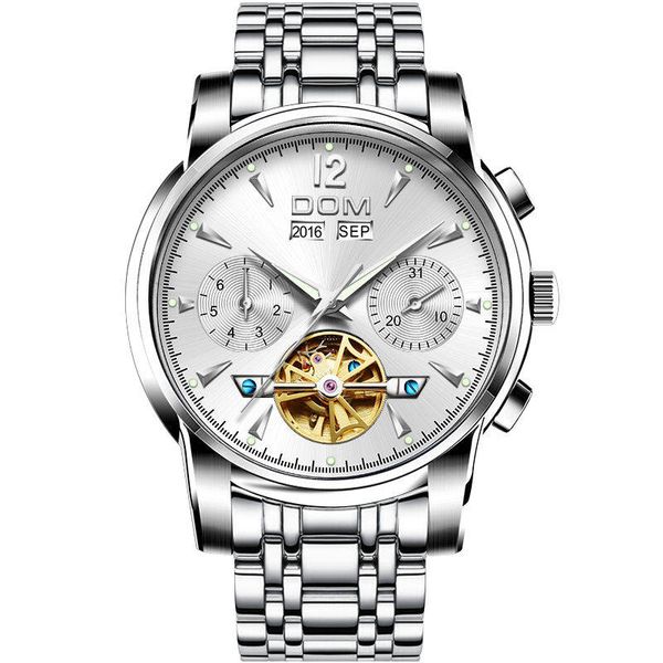 Reloj Mecánico DOM con diseño de moda para hombre, reloj mecánico con manecillas luminosas, pulsera de acero transparente para hombre, M-75BK-1MW de lujo de primera marca