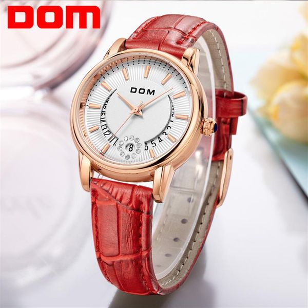 DOM Mode Dames Casual Montres De Luxe Marque Bracelet En Cuir horloge heures Femmes Quartz-Montre Fleurs Femme Montre-Bracelet G-1698260s