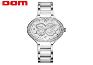 Dom Fashion Femmes Diamants Tirettes de poignet Ceramics Watch Band Top Luxury Brand Robe Dames Geneva Quartz Clock G1271D7MS2658367