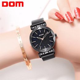 DOM Luxe Sterrenhemel Horloge Vrouw Zwarte Horloges Fashion Casual Vrouwelijke Horloge Waterdicht Staal Dames Jurk Horloge G-1245GK-1M271T